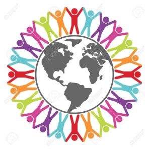 vector colorful illustration of people around the world, peace or travel concept